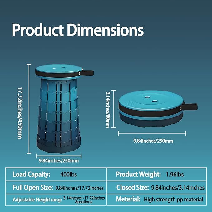 Portable Telescoping Stool, Retractable Folding Stool for Camping Garden Fishing Hiking Travel BBQ, Adjustable Collapsible Stools (Gradient Blue)