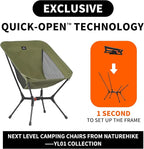 Naturehike YL01 Snap Camping Chair, 1 Second Setup Frame, 441lb Capacity, Portable Backpacking Chair with Storage Bag, Lightweight & Compact Folding Camp Chair for Backpacking Camping Fishing