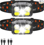 Rechargeable LED Headlamp 2-Pack, 800 Lumens, USB-C, IPX4 Waterproof, 8 Modes, Red & White Light — Lightweight, Adjustable, Hard Hat Clips Included; for Camping, Hiking, Running, Fishing & Repairs