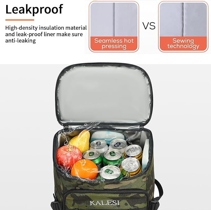 Kalesi Cooler Backpack 36 Cans Lightweight Insulated Backpack Cooler Leak-Proof Travel Camping Lunch Backpack Outdoor Cutlery Backpack for Men and Women