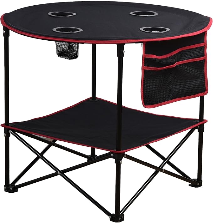 LEADALLWAY Camping Table Folding Picnic Table with 4 Cup Holders and Side Storage Bag Collapsible Canvas Portable Tables Folding with Carry Bags for BBQ Outdoor Fishing