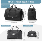 Large Travel Duffle Bag,Carry on Overnight Bag with Shoes Compartment,Weekender Bags for Women for Travel Business Trips Sport Hospital,3 Pcs Set,Black