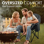 Oversized Camping Chairs for Adults - Heavy Duty Padded Outdoor Folding Lawn XL Camp Chair with Cup Holder Cooler Pockets for Outside Sports Beach Fishing Garden Portable Supports 500lbs, Grey
