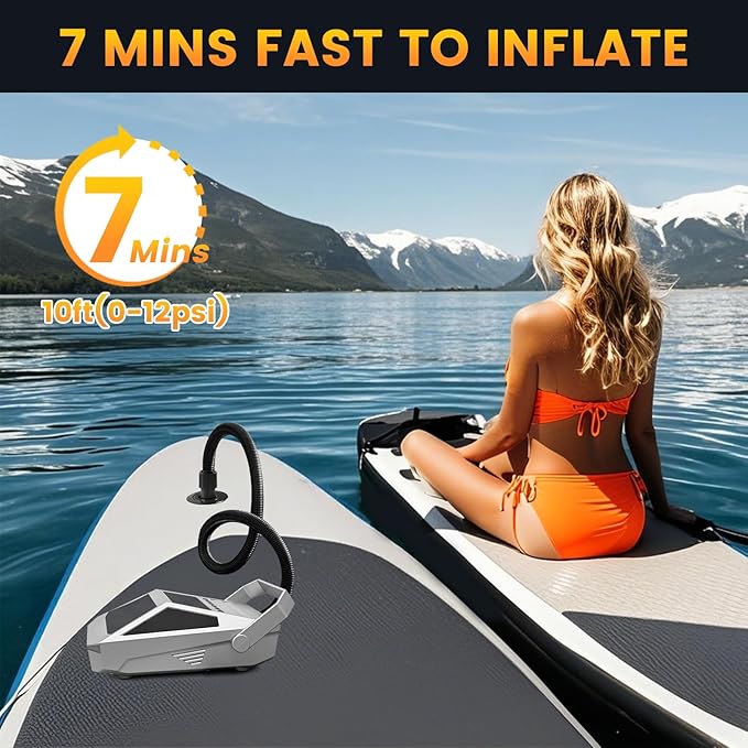 50PSI Paddle Board Pump Electric Portable, High Pressure Sup Pump - Dual Stage Inflation, Auto Shut Off and Deflate for Stand Up Paddle Board/Car/Kayak/Bicycle