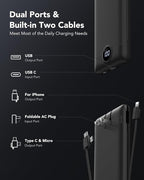 VRURC Portable Charger with Wall Plug, 10000mAh Slim Portable Charger Built in Cables,PD 20W Fast Charging Power Bank with Cords,USB C Portable Phone Charger Travel Accessories -Black(1 Pack)