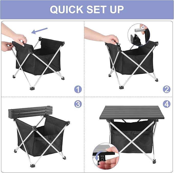 Grope Portable Camping Table Ultralight Aluminum Camp Table with Storage Bag,Beach Table for Sand with Carrying Bag,Prefect for Outdoor,Picnic,BBQ,Cooking,Festival (Black with Storage Bag-M)