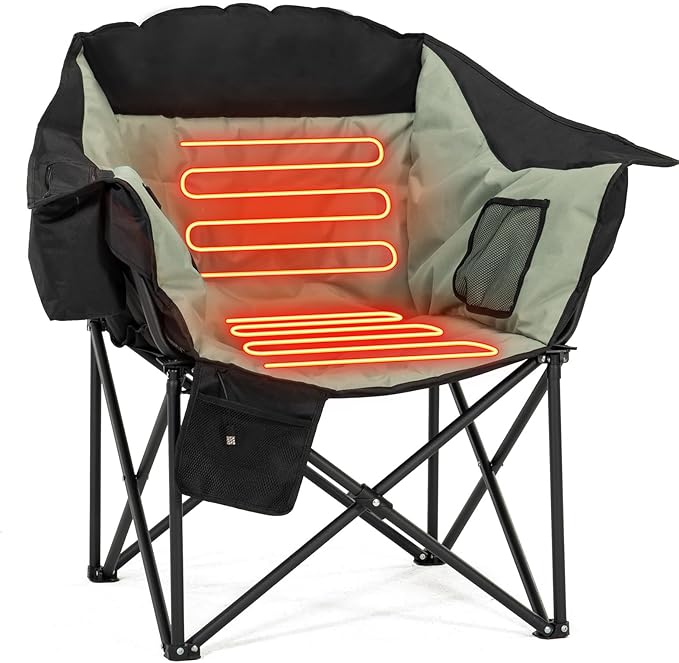 LILYPELLE Oversized Heated Camping Chair, Patio Lounge Chairs with 3 Heat Levels, Portable Folding Heated Chair Round Moon Saucer Folding Lawn Chair Outdoor Chair for Camping, Lounge Patio