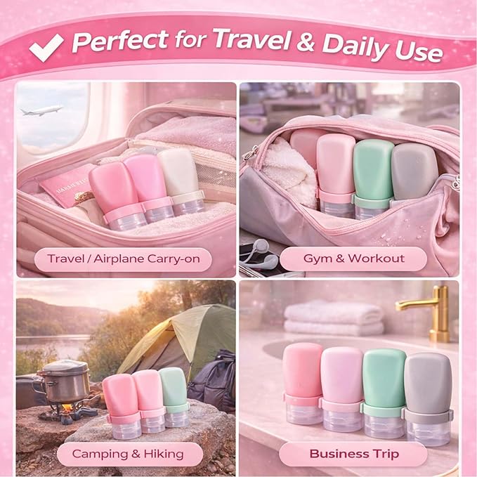 1 oz Silicone Travel Bottles, Leakproof Squeeze Bottle Mini Travel Size Container for Toiletries Lotion Shampoo and Conditioner Liquid Salad Dressing to go Condiment, TSA Approved, 4 Pack