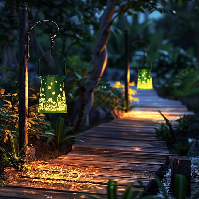 Homemory Solar Lanterns Rabbit Lights Outdoor Waterproof Garden Decor Women Gifts for Birthday, LED Hanging Solar Lights Metal Lantern Decoration Outside for Yard, Patio, Backyard, Porch, Lawn