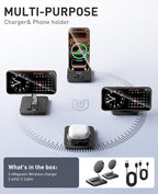 Magnetic Wireless Charger, [2 Pack] 15W Foldable Fast Charging Stand for iPhone 17/16/15/14/13/12 Series/AirPods 3/2/Pro 2/3, Samsung Wireless Charger Station for Galaxy S25 Ultra/S24/S23/S22/S21/S20