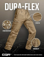 CQR Men's Flex Ripstop Tactical Pants, Water Resistant Stretch Cargo Pants, Lightweight EDC Hiking Work Pants