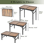 Small Folding Camping Table, 2ft Portable Picnic Table Aluminum 24" x 16" Folding Table, 3 Adjustable Heights Portable Lightweight Table Dining Table for RV, Picnic, Beach (Wood Grain)