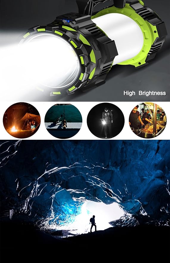 Big LED Searchlights Spotlight Lantern Flashlights, 22000LM 6 Modes Rechargeable Handheld Camping Hunting Lamp Portable Work Lights for Indoor Outdoor Emergency