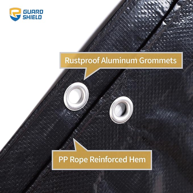 GUARD SHIELD Tarp 12x16 Feet Waterproof Black/Silver Tarps 8Mil Multi Purpose UV Resistant Cover for Outdoor,Camping,Tent,Boats