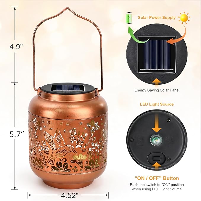 Birthday Gifts for Women Mom Grandma Solar Lantern Outdoor Waterproof, Gardening Gifts for Women, Hummingbird Garden Decor Hanging Solar Lights Yard Decorations Outdoor, Backyard, Patio, Porch
