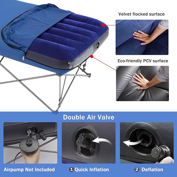 KAMPKEEPER Camping Cot,Camping Cots for Adults,Folding Camping Cot with Inflatable Air Mattress and Carry Bag,for Outdoor Travel Camp Beach Vacation (not Included The Airpump)