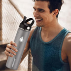 SENDESTAR Stainless Steel Water Bottle, Wide Mouth 32 oz Water Bottle with Straw Lid, Spout Lid, Double Wall Vacuum Insulated Leak Proof, Keeps Liquids Hot or Cold (Gray)
