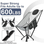 High Back Camping Folding Chairs - 600 LBS Capacity Heavy Duty Camping Chair with Comfortable Backrest & Headrest, Quick Setup - Compact Camp Chair for Picnic, Fishing, Beach, Lawn - Silver
