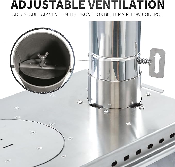 M8 Wood Burning Stove with Oven & Camping Table, Stainless Steel Portable IGT Hot Tent Stove, Including 6 Chimney Pipes, for Camping, Tents, Cooking and Travel (Silver)