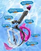 QingSong Full Face Snorkel Mask for Adults, Snorkeling Gear with Camera Mount, 180 Degree Panoramic View Snorkel Set Anti-Fog Anti-Leak