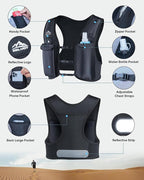 Running Vest for Women Men, USA Original Patent, Adjustable Chest Straps Running Hydration Vest with 500ml Soft Flask, Lightweight Reflective Hydration Backpack for Marathon