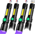 Hoxida Flashlight Rechargeable LED UV Black Light &Redlight, 3in1 Super Bright Magnetic Tactical Flashlights, 1500Lumen 7Modes, Zoomable, Waterproof Pocket Flashlight for Pet Stains Detection,Camping