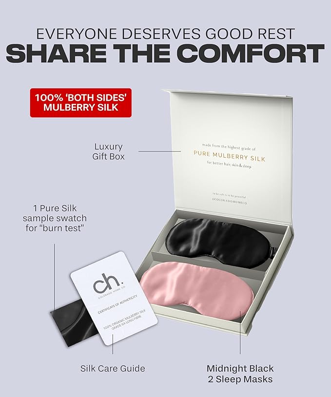 Silk Sleep Mask for Women and Men - Silk Eye Mask for Sleeping, Blindfold, Eye Covers, Pack of 2