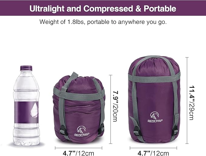 REDCAMP Ultra Lightweight Sleeping Bag for Backpacking, Hiking, Comfort for Adults Warm Weather, with Compression Sack