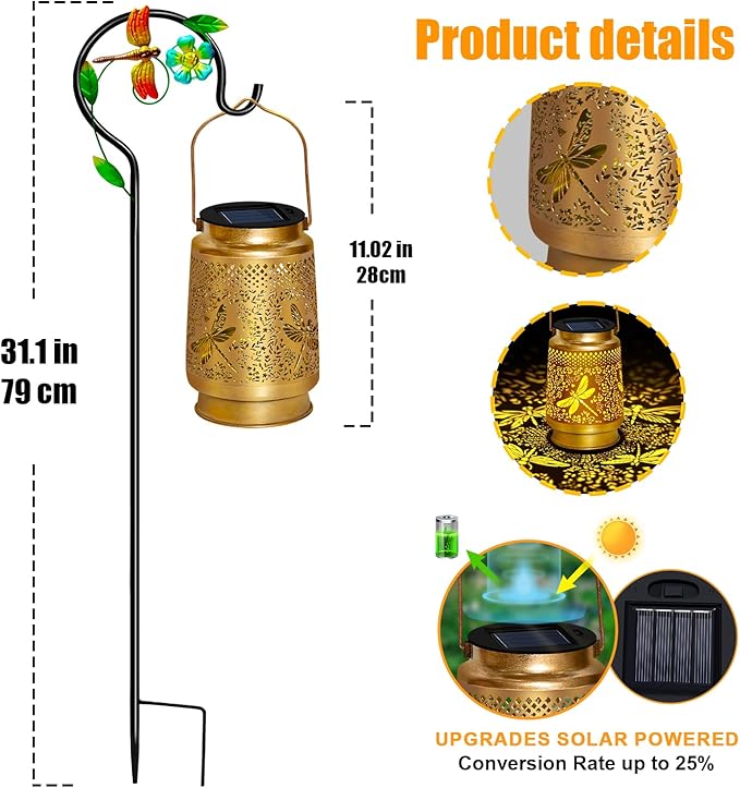 TEDOF Solar Lanterns Outdoor Waterproof Dragonfly Birthday Mothers Day Gifts for Women,Mom,Grandma,Hanging Metal Solar Garden Lights for Yard,Patio,Backyard,Porch