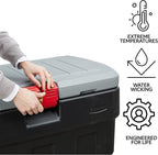 Rubbermaid ActionPacker Lockable Storage Box, 35 Gal, Grey and Black, Outdoor, Industrial, Rugged