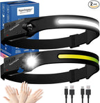 Rechargeable LED Headlamp (2-Pack), 350 Lumens, Waterproof, 5 Lighting Modes, Adjustable, Lightweight; Design for Camping,