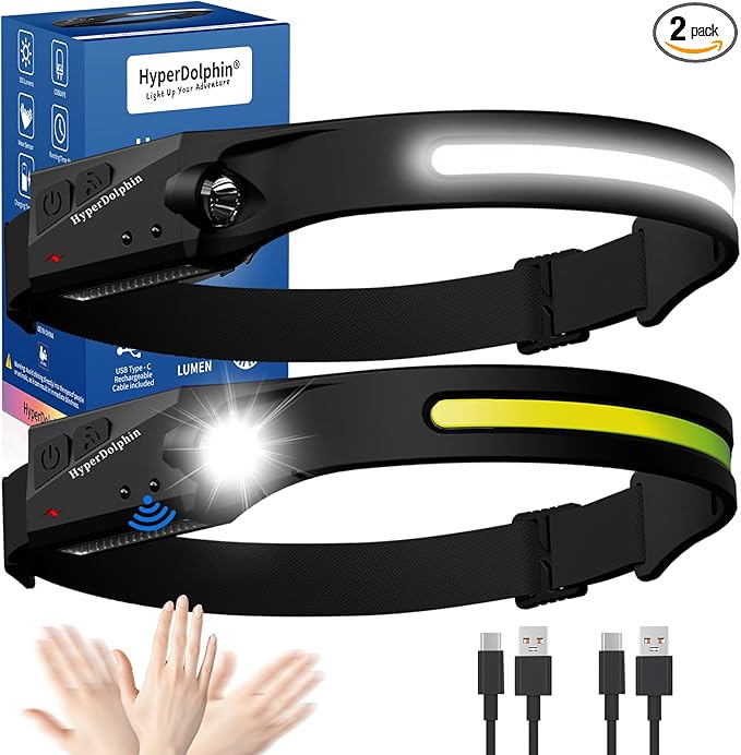 Rechargeable LED Headlamp (2-Pack), 350 Lumens, Waterproof, 5 Lighting Modes, Adjustable, Lightweight; Design for Camping,