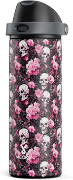 24 oz Insulated Water Bottle for Halloween: Meoky Stainless Steel Water Bottle with Straw and Spout Lid - Leak Proof, Cold for 24 Hours, Fits in Car Cup Holder, Halloween Gifts for Adults, Haunt Bloom