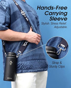 Coolflask 32 oz Water Bottle with Strap, Insulated Metal Water Flask with Straw & Spout Lids, Stainless Steel Double Wall Vacuum, Keep Cold 48h Hot 24h, Leak Proof & Non-BPA, Magic Black