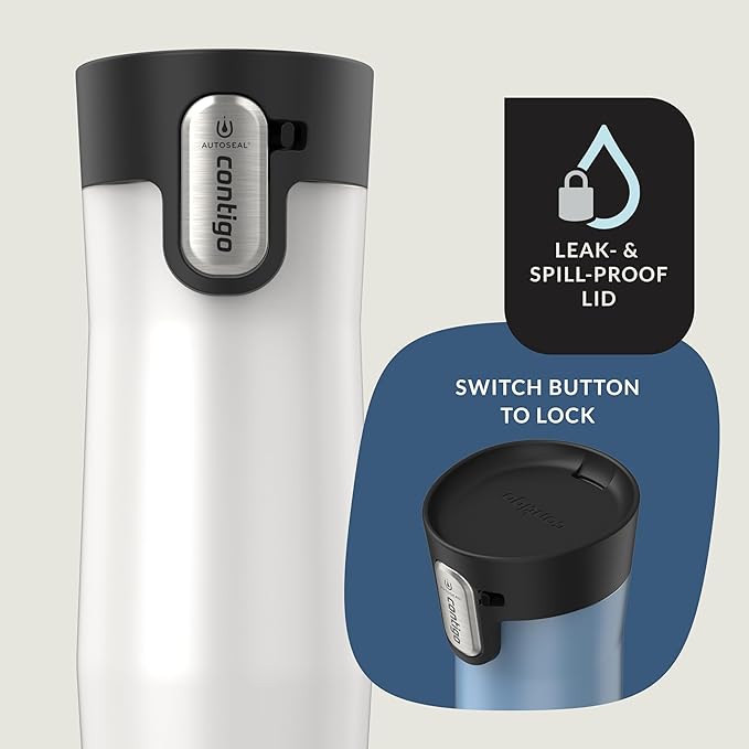 Contigo AUTOSEAL West Loop Vacuum-Insulated Stainless Steel Travel Mug with Easy-Clean Lid 16 oz 2-Pack Salted Frosted Pearl Glacier Frosted Pearl