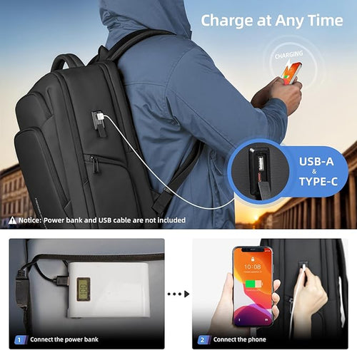 17.3 Inch Laptop Backpack for Travel Work Office College, 30L Water Resistant Casual Daypack, Lightweight Computer Backpack for Men Women, Business Laptop Bag with USB Charging Port - Black