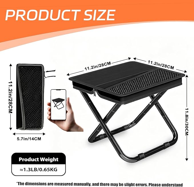 Portable Pocket Camping Chair,Ultralight Foldable Camp Stool with Compact Carry Bag, Heavy-Duty 220LBS Capacity for Outdoor Hiking, Fishing, Travel (Black)