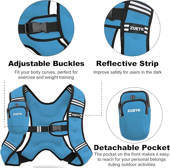 Weighted Vest, 6lb/8lb/12lb/16lb/20lb/25lb/30lb Weight Vest with Reflective Stripe, Weighted Vest for Men Women Workout Equipment for Strength Training, Running, Jogging, Fitness, Weight Loss