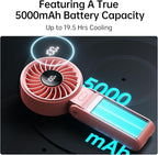 JISULIFE Handheld Fan Life7 – Ultimate Flexibility: High-Power Motor, LED Display, 19.5 Hrs Cooling, 5000mAh Rechargeable, 5-Speed, Foldable Design, 3-IN-1 Portable Fan for Travel Cruise Beach(Pink)