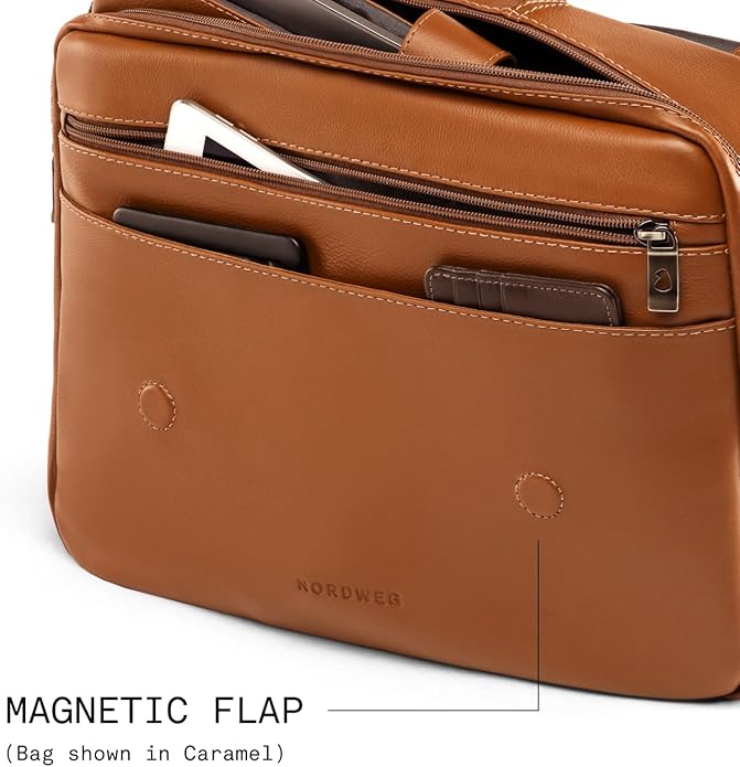 Nordweg Workday Briefcase NW053B – Full-Grain Leather Laptop Bag 15.6" – Office Shoulder Messenger for Work, Study, Travel