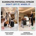 Hotel Luggage Cart Commercial Grade Brushed Stainless Steel, 900LBS Heavy Duty Bellman's Cart with 8" Rubber Wheels & Grey Carpeted Deck Luggage Trolley for Hotels Resorts (Silver, 38"× 42" × 25")