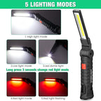 Honoson 4 Pieces LED Work Light Cob Rechargeable Work Flashlight with Magnetic Base, Hanging Hook and 360° Rotate 5 Modes Portable LED Flashlight for Car Repair, Household and Outdoor(Large)