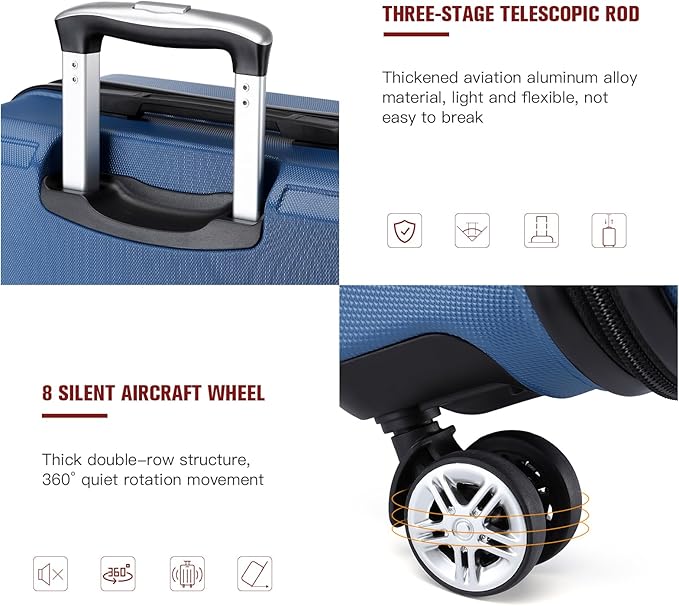 Kono 20" Carry on Luggage Lightweight with Spinner Wheel TSA Lock Hardside Luggage Durable Small Carry on Suitcase Navy