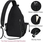 MOSISO Sling Backpack,Canvas Crossbody Hiking Daypack Bag with Anti-theft Pocket, Black