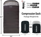0 Degree Sleeping Bag 100% Cotton Flannel XXL for Adults Big and Tall Cold Weather Winter Zero Degree Camping,Free Compression Sack