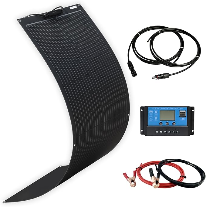 XINPUGUANG Flexible Solar Panel 100W 12V Monocrystalline Solar System kit,10A Charge Controller,Extension Cable, Charge for Boat, RV, Cabin, Camper,12v Battery (100W Solar Panel kit)
