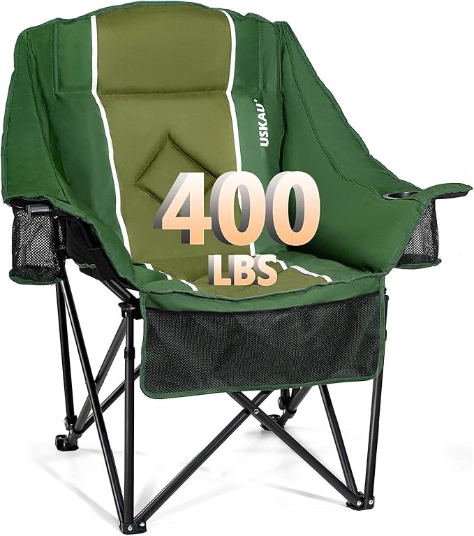 Oversized Camping Chair for Large Adults Heavy Duty 400 lbs Capacity, Comfortable Padded Folding Lawn Chair with Back & Headrest Support and Cup Holder, Portable Outdoor Chair with Carry Bag