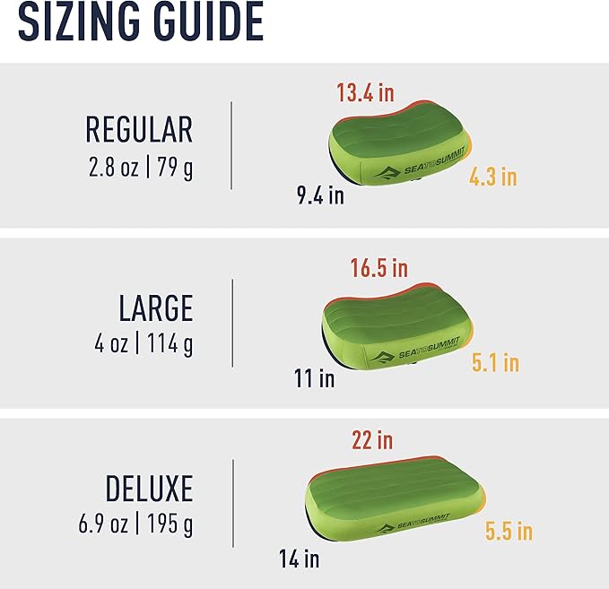 Sea to Summit Aeros Premium Inflatable Travel Pillow, Deluxe (22 x 14), Lime