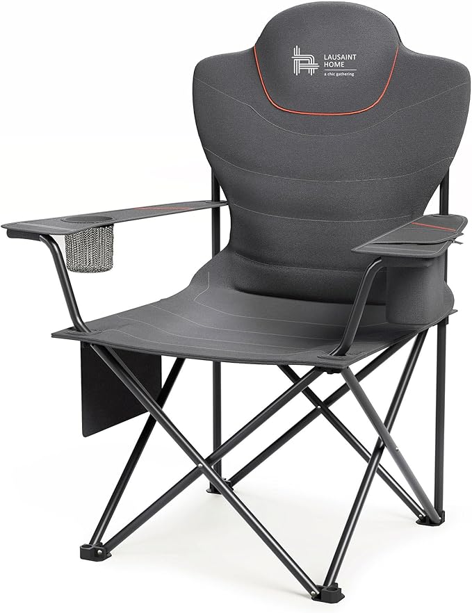 OUTSIDER Folding Camping Chair Heavy Duty Folding Chair 400lbs Oversized Outdoor Chairs with Cup Holder, Cooler Bag, Storage Pocket & Lumbar Support (Style-2, 1pc)