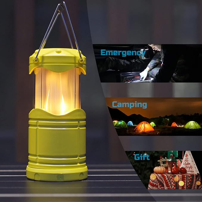 Lichamp 4 Pack LED Camping Lanterns, Collapsible Flameless Candles Tea Lights, Portable Battery Powered Camping Lights Emergency Supplies Kit, Yellow
